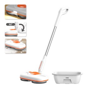 BIBOSI 무선 듀얼스핀 물걸레 청소기 자동물분사 LED라이트 전동 물걸레청소기, 주황색, 기계+세탁통, 주황색 기계+세탁통