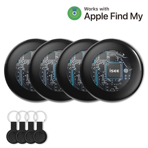 isee 아이시 애플인증 Find My 아이시태그 트래커 스마트태그 미아방지 위치추적기 나의찾기 호환, 블랙, 4개