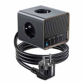Toocki GaN PD 67W PPS 3C1A 4포트 3구 4000W 고용량 고속충전 충전기 납작 큐브 멀티탭, 블랙, 2m, 1개