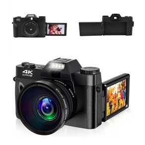 7500W 픽셀 하이엔드 카메라 4K 비디오 와이파이 전송 3인치 고화질 디카+64G 메모리카드 한국어 설명서, 블랙