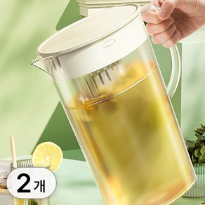 투데이리빙 1+1 2리터 티망 물병 2중 차거름망 냉장고 물통 보온 보냉 티팟 보틀 가정용 티백망 냉수병 보리차 음료 워터 포트, 2L, R98611M베이지, 2개