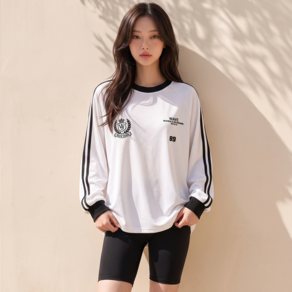 비키비키 44-88 UPF50+ 드레이크 여성 빅사이즈 래쉬가드 수영복 비키니 상의 긴팔 커플 루즈핏 체형커버 휴양지 바캉스룩 비치웨어, 아이보리, FREE, 1개