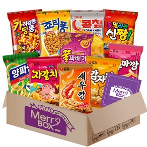 메리박스 봉지 스낵 9호 10종{새우깡+양파링+꿀꽈배기+고구마깡+감자깡+자갈치+콘칩+카라멜콘땅콩+죠리퐁+신짱}+메세지카드, 1박스, 과자세트