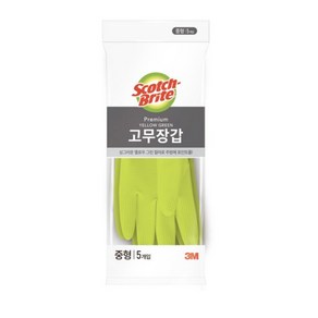 프리미엄 고무장갑 5개입, 옐로우그린, 중(M), 1세트