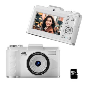RUNHome 하이엔드 디지털 카메라 6400W 픽셀 여행용 인생+64G메모리카드, 화이트