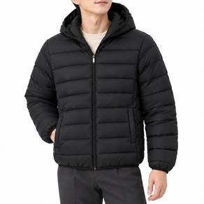 아소트 남성 겨울 방한 후드 경량 패딩 자켓, C24J401_블랙, L, 1개