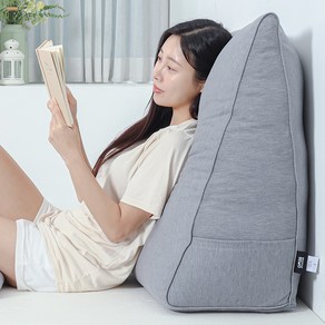 머리까지 기대는 삼각 쿠션 허리 등쿠션 쇼파 침대 등받이, 그레이, 대형, 1개