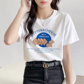 DADADA 여성 라운드 반팔티 면 프린팅 반팔티 1p