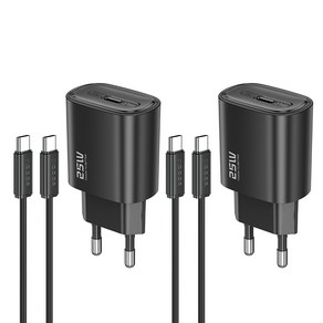 Toocki c타입 25W PD3.0 PPS 고속 충전기 + C TO C 케이블 세트, 블랙, 2세트