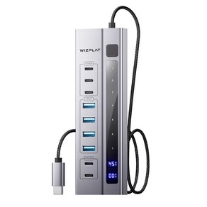 위즈플랫 UHC-900 9 IN1 멀티 USB허브 USB3.2 Gen2 10Gbps 데이터속도 PD 45W 충전 LED표시 알루미늄, 실버, 1개