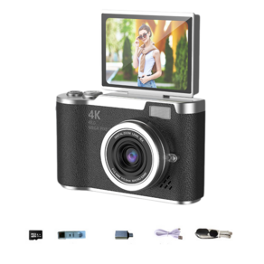 SMABAT 빈티지 디지털 카메라 Y2k 디지털 카메라 4k 촬영 사진기 5천만 화소 8배줌 SD카드 포함, 블랙