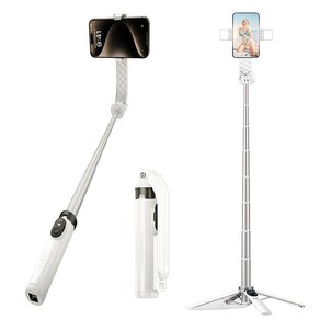 휴대폰 셀카봉 일체형 편리한 휴대 LED 뷰티 보광등 삼각대 사각대 GoPro 거치대 무선 블루투스 충전 스마트 리모컨, P07-흰색, 1개