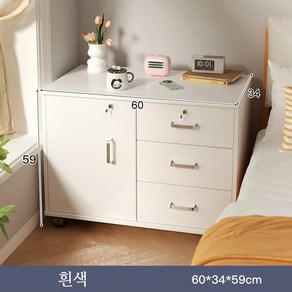 Tixpra 이동식 서류함 잠금식 대용량 수납장 사무용장 홈웨어 협탁 모던 심플, 흰색, 3단, 60cm, 1개