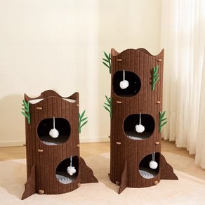 Arsjuo 고양이 숨숨집 통나무형 방음 하우스 미니 캣타워, 1개, 브라운