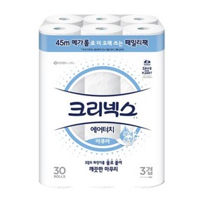 크리넥스 3겹 아쿠아 메가롤 화장지 45m 30롤, 30개입