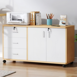 3단 서랍장 바퀴달린 다용도 수납장, Wood color A, 1개