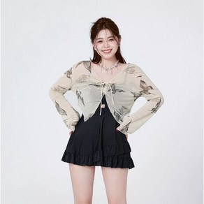 이너라인 체형거버 빅사이즈 원피스수영복 + 가디건 세트, 2XL(66~77), 블랙