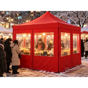 접이식 캐노피 4개절 사용 천막 행사용 캠핑용 야외 이동식 테라스 4면 바람막이 옥상 포차 겨울 방풍 대형, 3, 레드, 1개