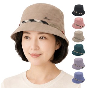 국내생산 중년 여성 체크 배색 벙거지모자 봄 가을 버킷햇, 블랙, free, 1개