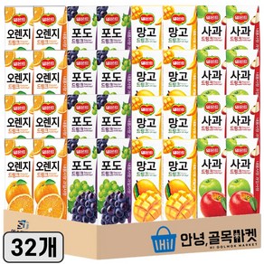 델몬트 드링크 망고 8개 포도 8개 사과 8개 파인애플 8개 총 32개 세트 *안전포장*, 190ml, 1세트