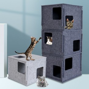 고양이타워 펠트 캣타워 대형, 3세트, 다크 그레이