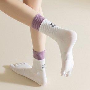 여성 발가락양말 2족 긴목 레이어드 레터링 자수양말, 220 ~ 250 mm, 아이보리, 1개