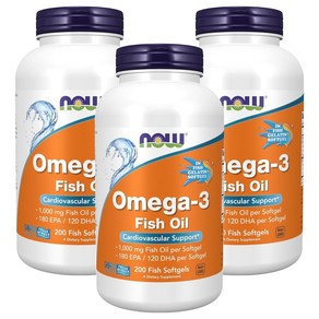 나우푸드 멀레큐럴리 디스틸드 오메가3 1000mg 피쉬 소프트젤, 200정, 3개 - MCT오일/영양제