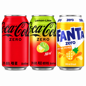 탄산음료 제로 350ml 3종 24캔 혼합 세트(코카콜라 제로 + 코카콜라 제로 레몬라임 + 환타제로 파인), 24개
