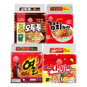 오뚜기 봉지라면 진라면 매운맛 5입+김치라면 5입+오동통면 5입+열라면, 1세트