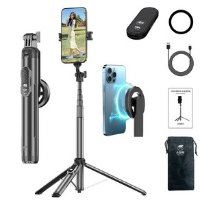 스틸덕 155cm 맥세이프 최고봉 셀카봉 삼각대 올인원 블루투스 C타입 리모컨, 블랙, 1개