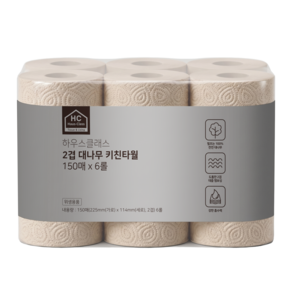 하우스클래스 2겹 대나무 키친타올, 150매, 6개