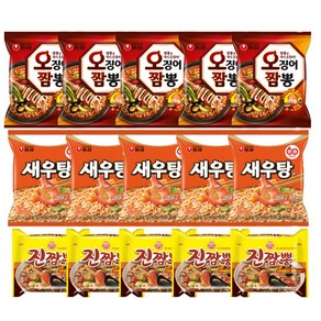 <꾼들>오징어짬뽕+진짬뽕+새우탕면 해물라면 세트, 15개