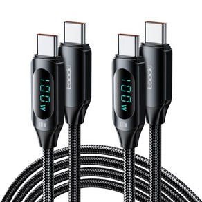 TOOCKI 알루미늄 합금으로 디스플레이 C-C 100w 고속 충전케이블, 블랙, 2m, 2개