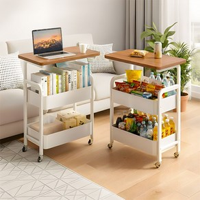 HOMEY NEST 트롤리 이동식 철제 3단 360도 회전 카트 HZMBTC03, 화이트
