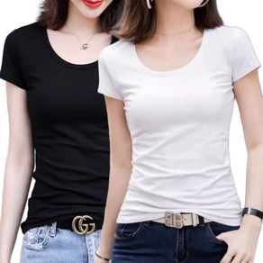 빠른토끼 여성 U넥 반팔티 슬림 이너웨어 반팔 날씬 스판 데일리 무지 유넥 캐주얼 1+1