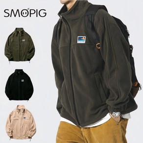 SMOPIG 남성 여성 빅사이즈 베이직 플리스 자켓 후리스 집업 자켓, 블랙, L, 1개
