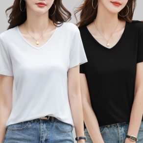 디어스킨 여성 브이넥 반팔 티셔츠 2P