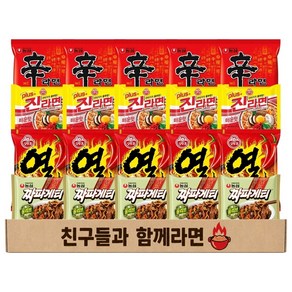 신라면 5개 진라면 매운맛 5개 열라면 5개 짜파게티 5개 총20개 혼합세트, 20개