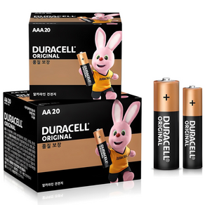 듀라셀 오리지널 알카라인 AA 건전지 20p + AAA 건전지 20p, 40개입, 1세트 - AA건전지