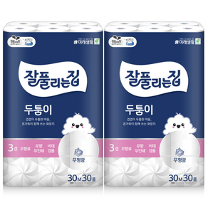 잘풀리는집 두툼이화장지 3겹 30m 30롤X2팩 / 비데겸용/신제품, 2개, 30개입