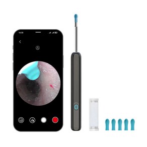 MountainWter 스마트폰 LED 내시경 귀이개 귀후비개 500W고화질카메라귀이개 LED 조명 소프트헤드 Type-C충전, 블랙, 1개입