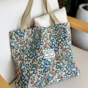 무스앤코 플라워 지퍼 에코백 가벼운 린넨 숄더백 캔버스 토트백