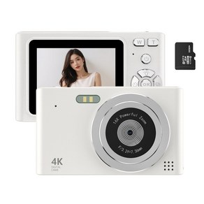RUNHome 4800w 레트로 미니 디지털 카메라 여행용 인생+64G메모리카드, 화이트