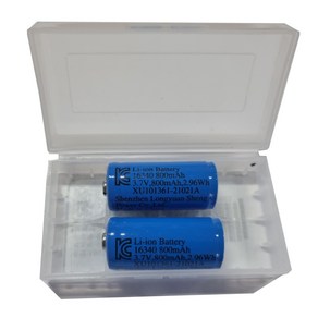 도미노스토리 16340 배터리 800mah 2개세트 3.7V 2.96WH 충전지 2구케이스포함 35mm, 2개입, 1개