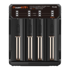POWERKAN 2A 고속충전기 리튬이온 니켈수소 겸용 배터리 충전기 3.7V Li-ion 1.2V Ni-MH AA TC4S 건전지 배터리 충전 18650 과충전방지