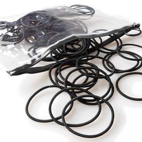 아피나르 베이직 고탄력 무팁링 머리끈 대용량 엘라스틱 100p + 투명파우치 블랙