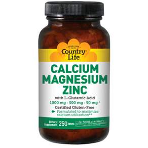 Country Life Vitamins 칼슘 1000 mg 마그네슘 500 mg 아연 50 mg with L-글루타민산 100 mg 타블렛