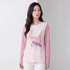 크로커다일레이디 여성용 모던 기하학 프린트 라운드넥 티셔츠 CLDSTS108