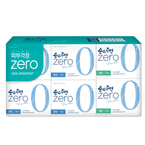 순수한면 제로 순면 생리대 날개형 중형 16p x 4팩 + 대형 14p x 2팩