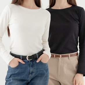 ELLE PARIS 여성용 골지 슬림핏 긴팔 티셔츠 2pc set